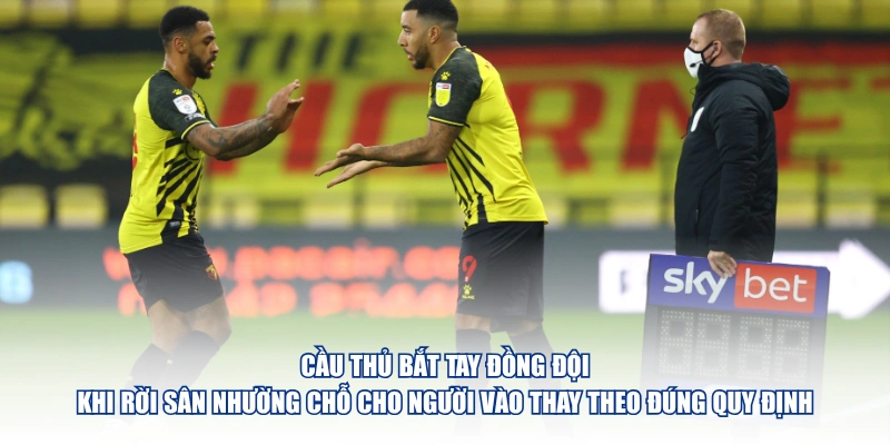 Cầu thủ bắt tay đồng đội khi rời sân nhường chỗ cho người vào thay theo đúng quy định